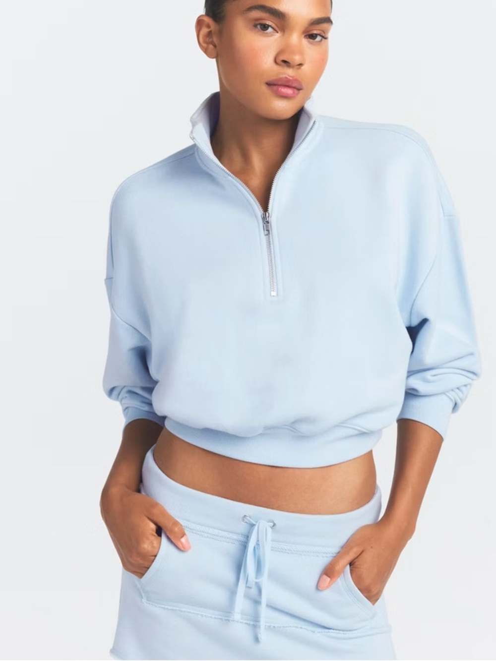 Skims Light Blue half-Zip French terry crop sweatshirt Sweater, size M